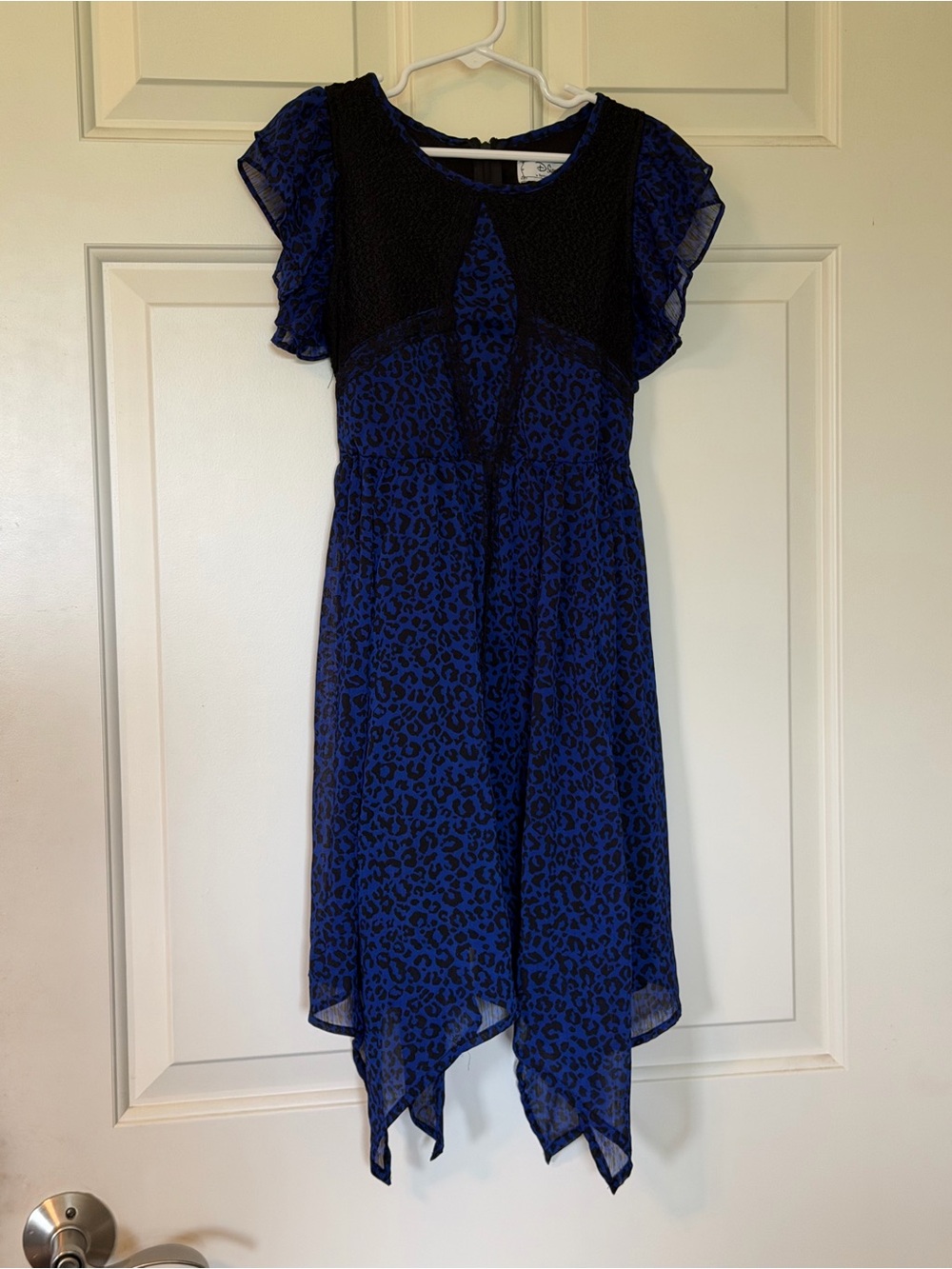 Disney Blue and Black Leopard-Print Handkerchief Hem Dress